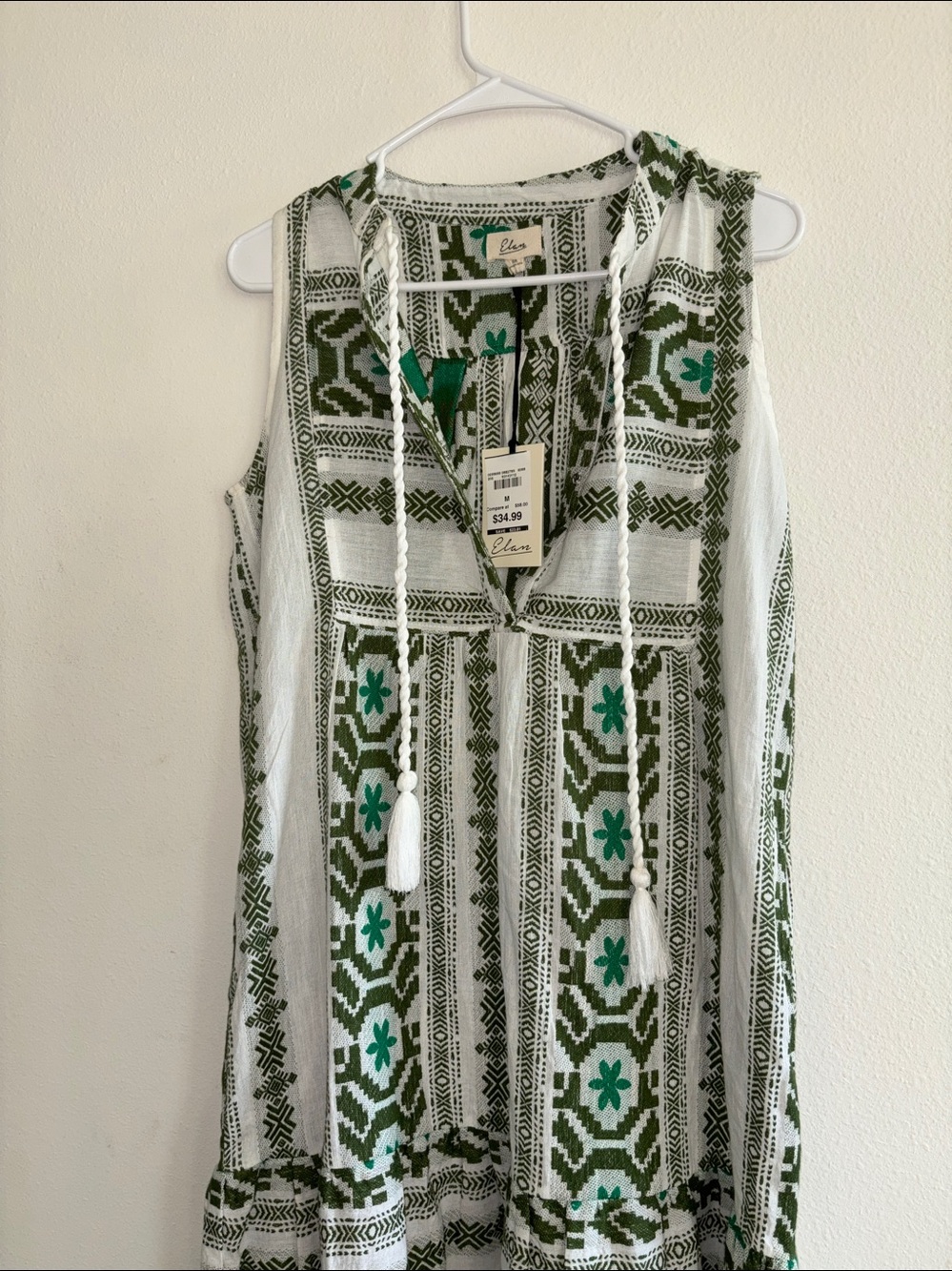 Elan White and Green Sleeveless Maxi with Tassel Tie - Picture 2 of 4